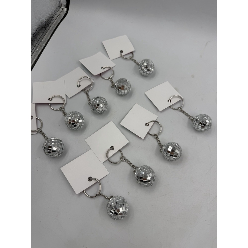 Mini Mirror Disco Ball Keychain Lot of 9 Silver Party Favor Key Ring 70s Decor